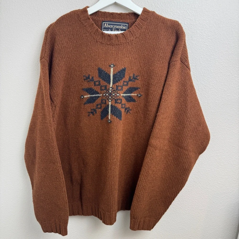 Vintage 90s Abercrombie and Fitch Lambswool Knit Snowflake Grandpa Sweater Large